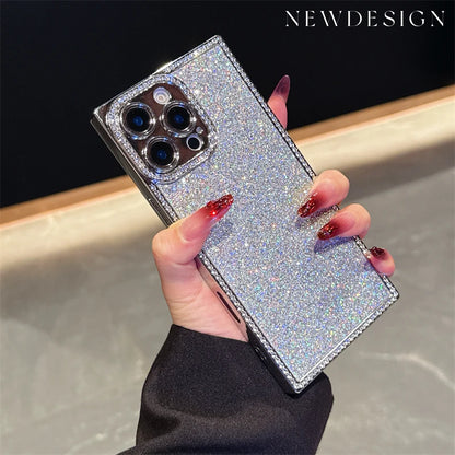 Luxury Diamond Sequin Bling Glitter Case For iPhone 16 15 14 13 Pro Max Electroplated Soft Silicone Shockproof Bumper Cover