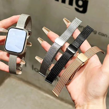 Women Metal Strap for Apple Watch Band 9 8 Ultra 49mm 7 SE 6 5 41mm 45mm 42mm 44/40/38mm Lady Gold Slim Magnetic iWatch Bracelet