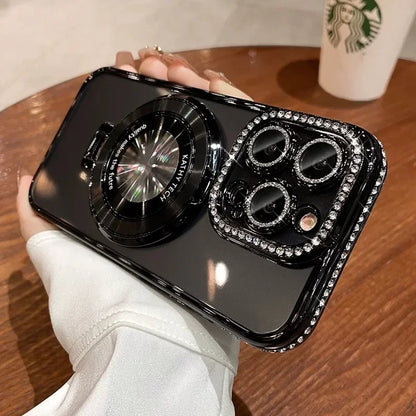 Luxury Glitter Rhinestone for Magsafe Bracket Case for iPhone 15 14 11 12 13 Pro Max Plus Bling Diamond Gradient Stand TPU Cover