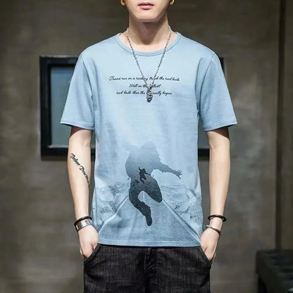 Loose Short Sleeve round Neck T-Shirt Thin Summer Casual Style for Men Breathable Streetwear Student Stall Short T-Shirt