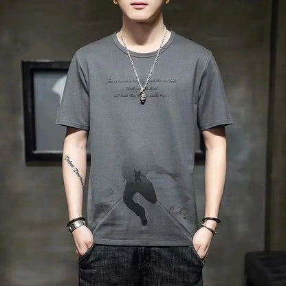Loose Short Sleeve round Neck T-Shirt Thin Summer Casual Style for Men Breathable Streetwear Student Stall Short T-Shirt