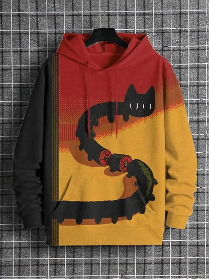Hoodie with black cat design on a gradient background