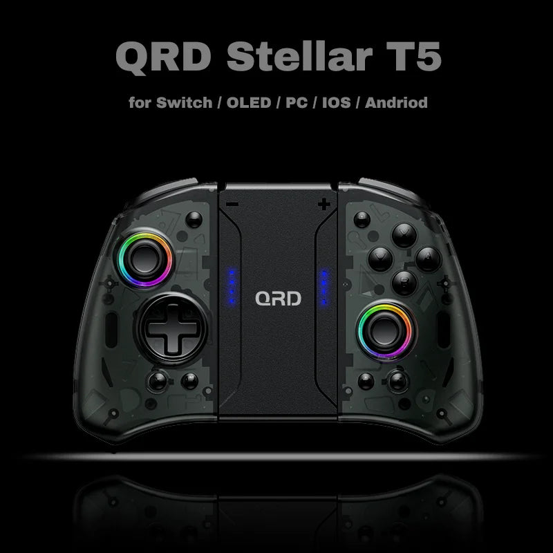 QRD Stellar T5 Wireless Joypad for Nentindo Switch/Lite/Oled Hall Effect Joystick 8 Colors LED Light Programmable turbo & Macro