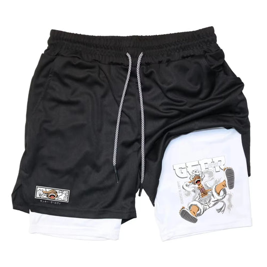 Japanese Anime Print Shorts Man Women Summer New Double-Layer 2-in-1 Shorts Gym Fitness Running Sports Pants Quick-Drying Shorts