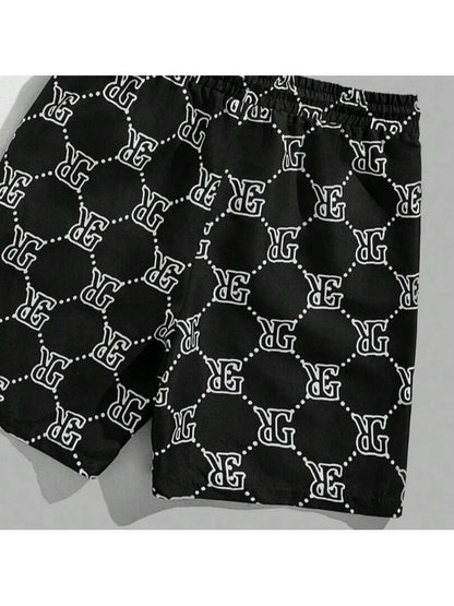 Men's Suit Retro Fashion Letters Printed Round Neck T-shirt Shorts Suit Comfortable And Breathable Men's Two-piece Suit