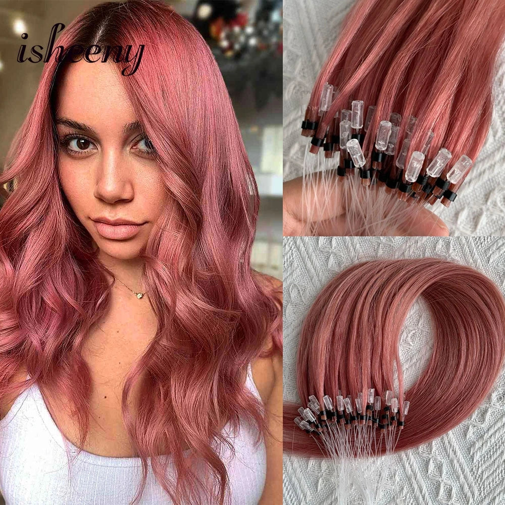 Micro Loop Ring Link Hair 100% Human Hair Extensions Real Remy Fancy Color 12-20 inches Striaght Purple Hair Extensions isheeny
