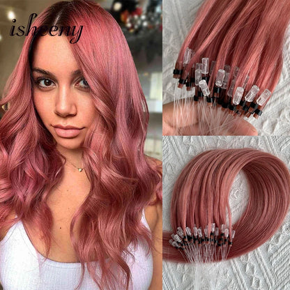 Micro Loop Ring Link Hair 100% Human Hair Extensions Real Remy Fancy Color 12-20 inches Striaght Purple Hair Extensions isheeny