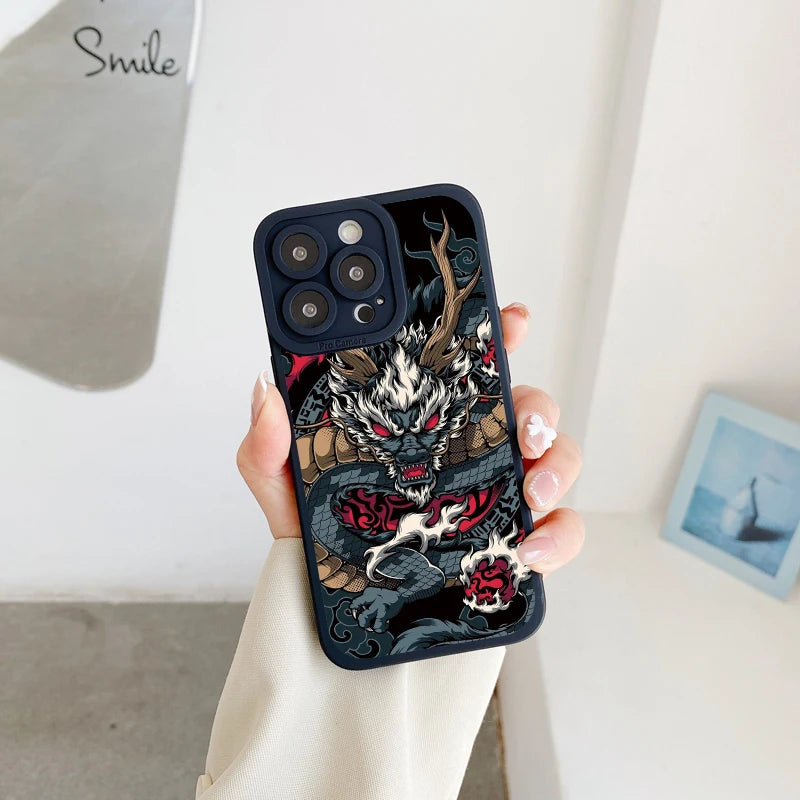 Fashion Chinese Vintage Dragon Phone Case For iPhone 13 12 11 14 Pro Max 14 Plus 7 8 Plus SE2020 XS XR X Soft Silicon Back Cover