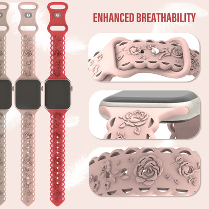 For Apple Watch Band 44mm 42mm 41 40mm 45mm 49mm 44mm Floral Engraved bracelet correa for iwatch series 9 7 SE 6 8 Ultra 2 Strap