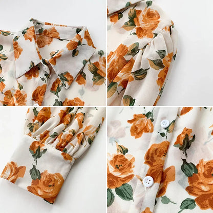 chemisier Flower Print Shirts Women Chiffon Blouse Spring Long Sleeve Sheer Thin Shirt Sunscreen Clothes Tops Blusas Para Mujer