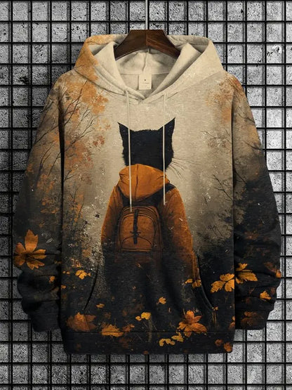 Hoodie with a cat design on a textured grid background