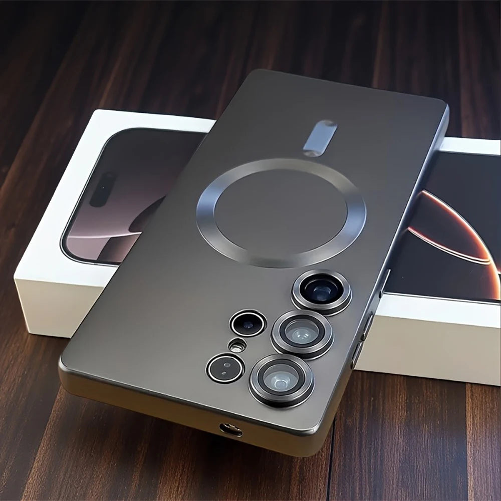 Smartphone with a metallic finish on a wooden surface