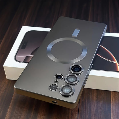 Smartphone with a metallic finish on a wooden surface