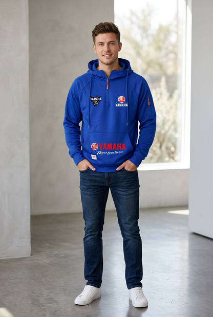 2026 Yamaha Autumn/Winter Retro Heavyweight Men’s Fleece Hooded Sweatshirt – Long-Sleeved Motorcycle Casual Jacket