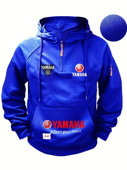 2026 Yamaha Autumn/Winter Retro Heavyweight Men’s Fleece Hooded Sweatshirt – Long-Sleeved Motorcycle Casual Jacket