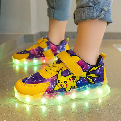 Kids'Casual Shoes Boys Rechargeable Cartoon PU Leather Spring Fashion Flat Bottom Anti-slip Sneakers Yellow Size 25-36