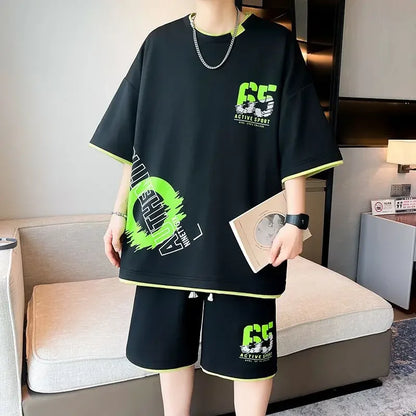T-shirts Shorts Suits For Men Khaki Tracksuit Sweatshirts Man Sets Sweatsuit New In Tops & Tees Clothing Youthful Emo Chic Tee