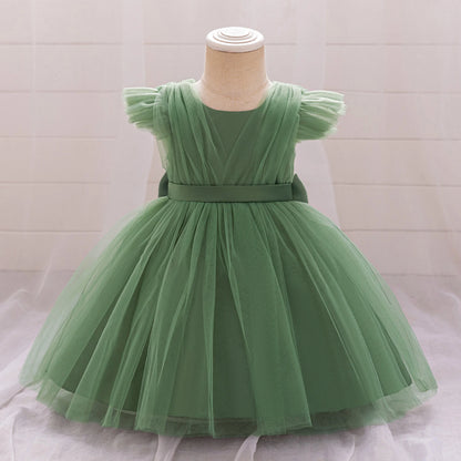 Toddler Bow Girls Party Dress Halloween Prom Gown Girl Fly Sleeves 1st Birthday Wedding Princess Dresses Kids Clothing 1-4 Years