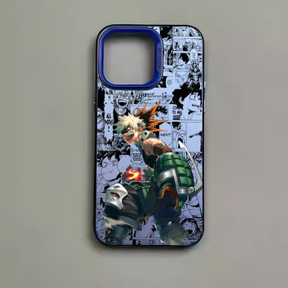 Katsuki Bakugo Anime Phone Case for iPhone 16 15 14 13 12 11 Pro Max - Black Matte Multicolor Laser Metallic Aurora Cover