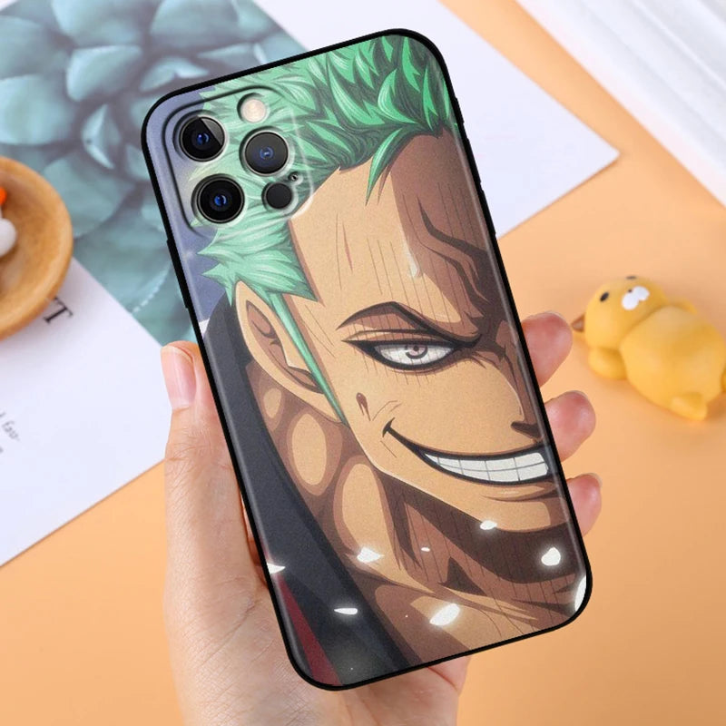 Anime Ones P-Piece Zoro For Apple iPhone 14 13 12 11 X XS XR 8 7 6 Pro Plus Max Mini 5 SE Black Phone Case