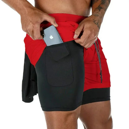Men's 2-in-1 sports shorts, running quick drying shorts, gym and fitness training, double layered mens shorts