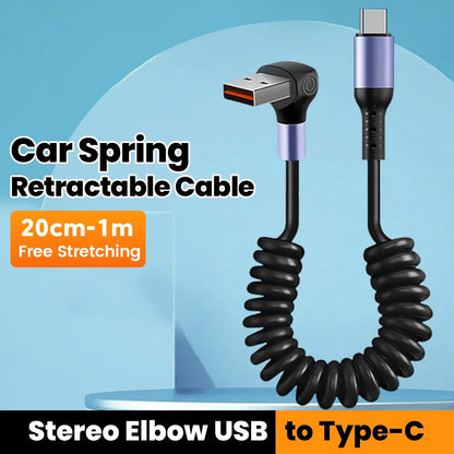 20CM To 1M Car Spring Cable 66W Short Fast Charging Wire Type C TO Type C Cable For iPhone 15 Huawei Xiaomi Samsung USB C Cable