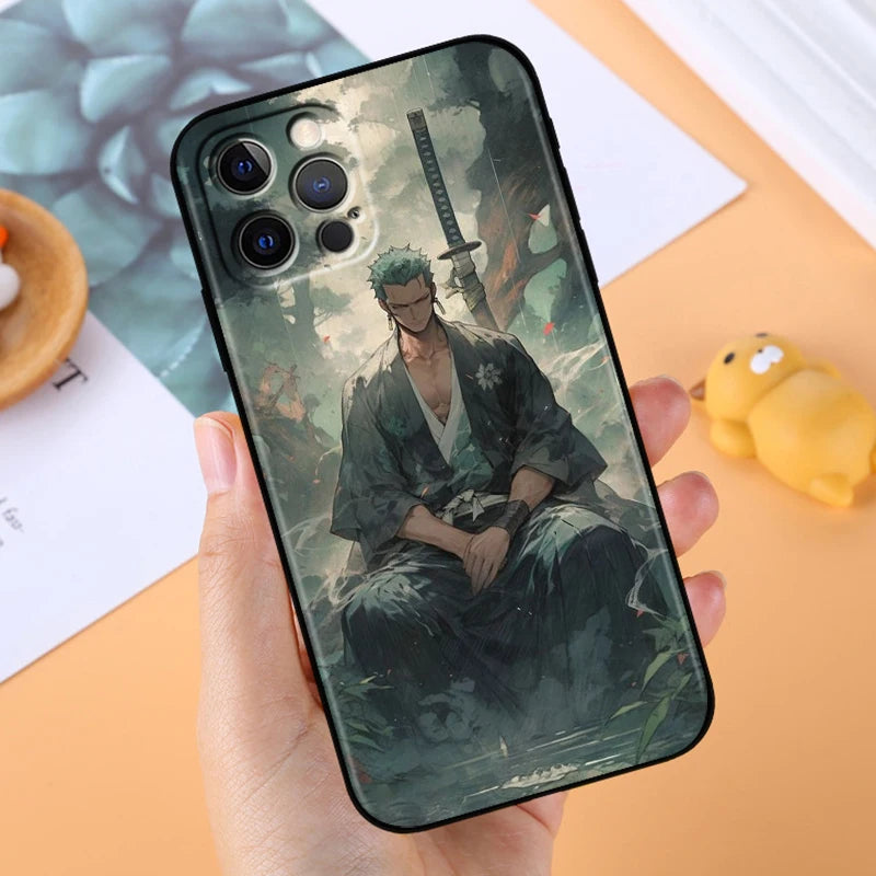 Anime Ones P-Piece Zoro For Apple iPhone 14 13 12 11 X XS XR 8 7 6 Pro Plus Max Mini 5 SE Black Phone Case