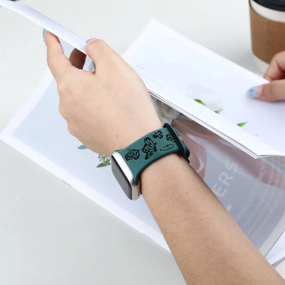 Engraved Silicone Strap For Apple Watch Band 41mm 45mm 40mm 44mm 49mm 38mm 42MM Correa Bracelet Series 9 8 7 6 5 4 3 SE Ultra 2