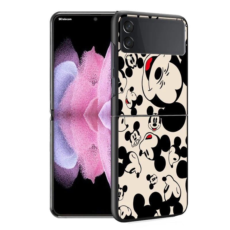 Phone Case For Samsung Galaxy Z Flip 3 4 5G Luxury PC Black Hard Cover ZFlip3 ZFlip4 Fall Prevention Shell Mickeyy💙💙Mouse