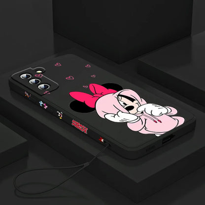 Mickey💙Mouse character case For Samsung Galaxy S24 S23 Note 20 Liquid Left Rope Phone Case