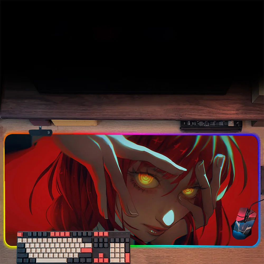 Makima Chainsaw Man RGB Pc Gamer Keyboard Mouse Pad Mousepad LED Glowing Mouse Mats Rubber Gaming Computer Mausepad