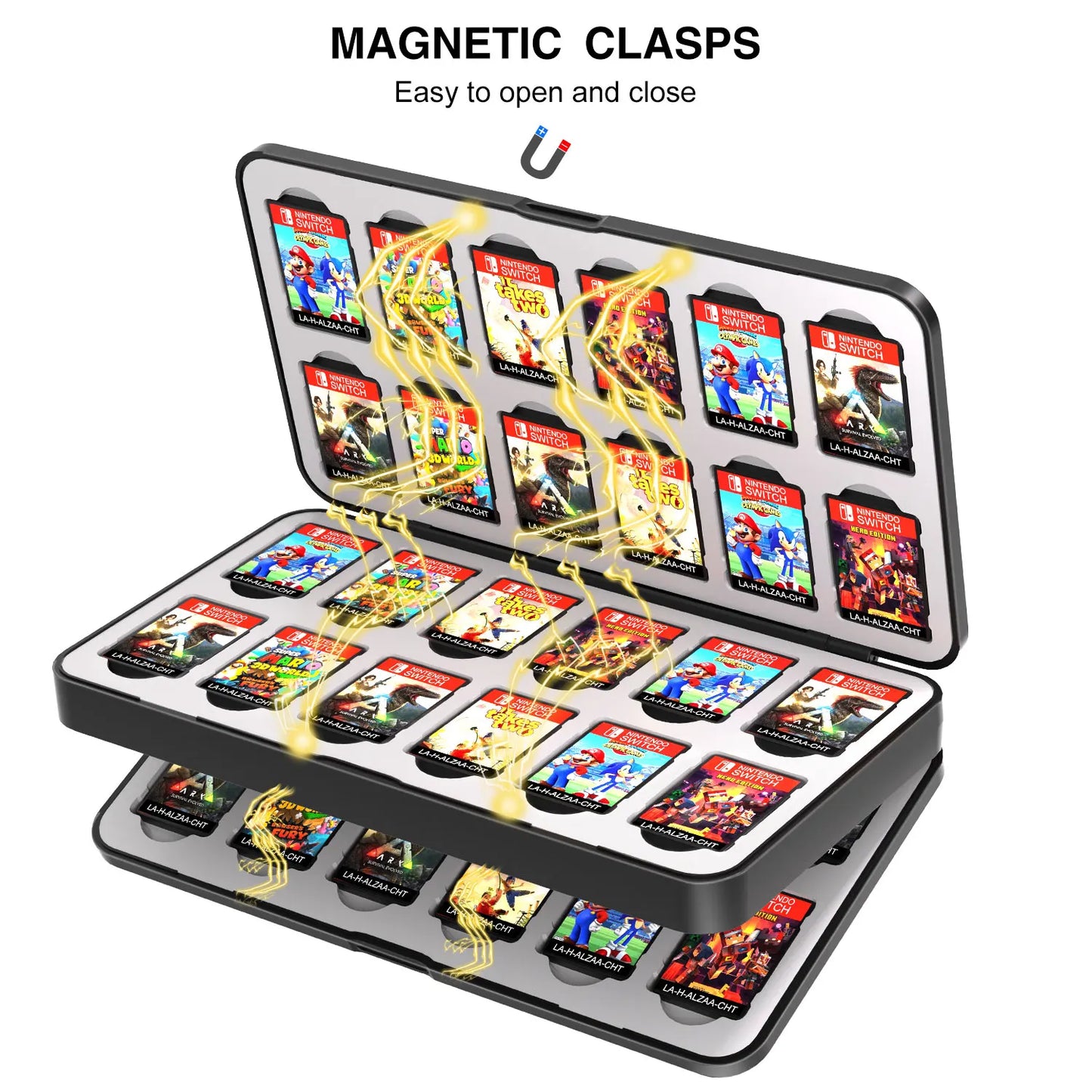 Caja de almacenamiento de tarjetas de juego 48 en 1, caja de tarjetas de juego con interruptor magnético, accesorios de juego con forro de silicona suave