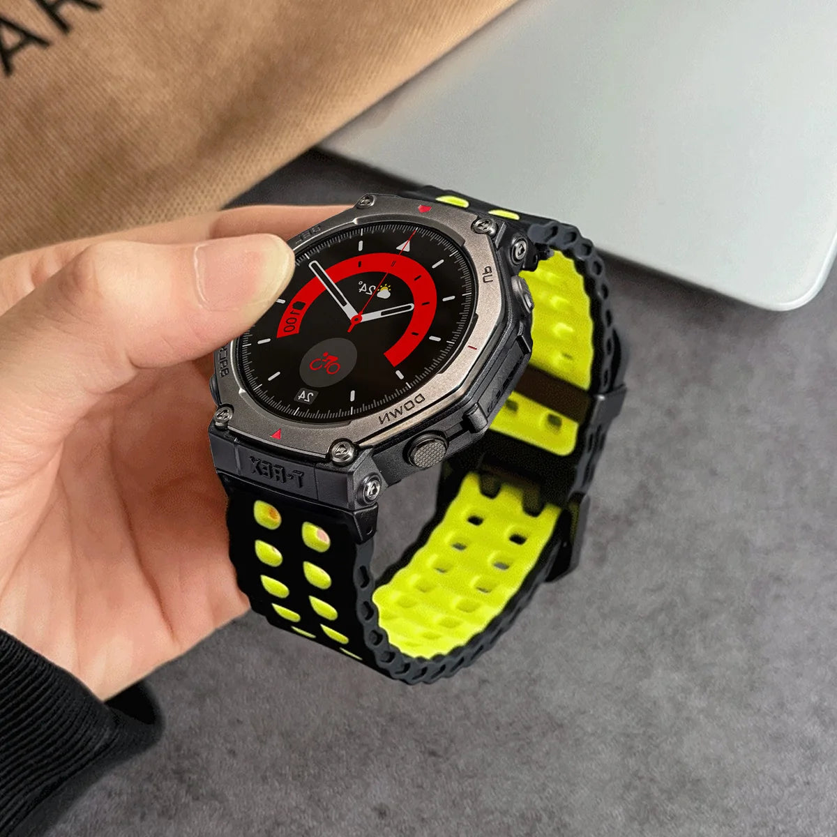 Marine band for Amazfit watch T-rex 3/2/ultra two-tone elastic silicone strap for T-Rex/T Rex Pro breathable sport bracelet