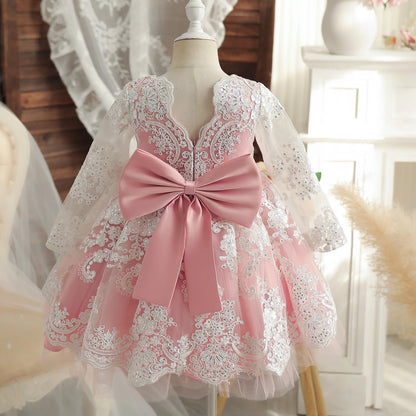 Autumn Baby Girl Dress Embroidered Lace Princess Dress Toddler Birthday Party Gown Elegant Long Sleeves Luxury Christmas Dress