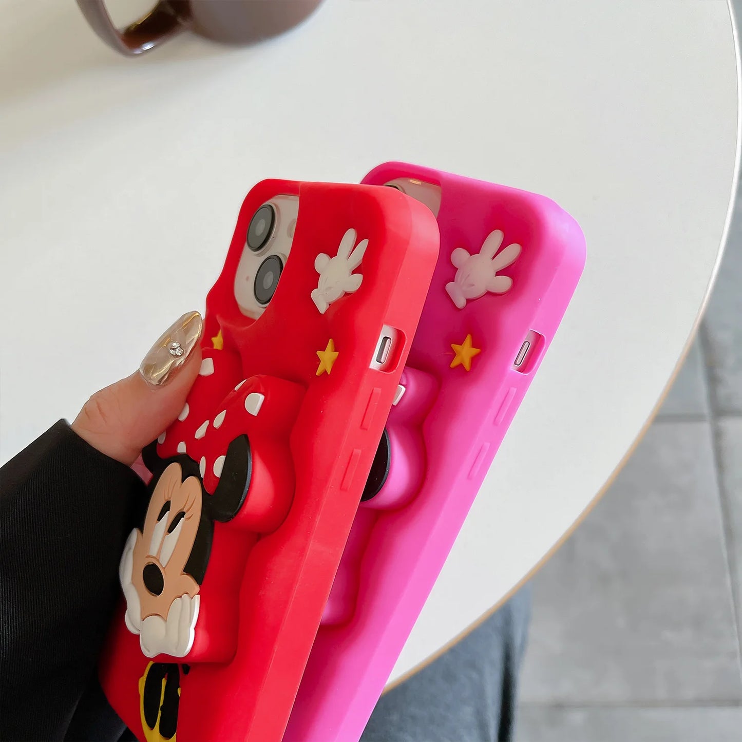 Minniee 3D Bowknot Hold Face Grip Tok Holder Soft Phone Case for iPhone 11 12 Pro 13 14 15 Pro Max 13Pro 15 Cartoon Silicon Cover