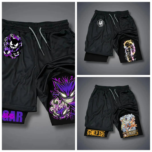 2025 Summer Hot-selling New Animation Series 3D Fashion Trend Fake Two-piece Shorts Outdoor Leisure Street Breathable Shorts