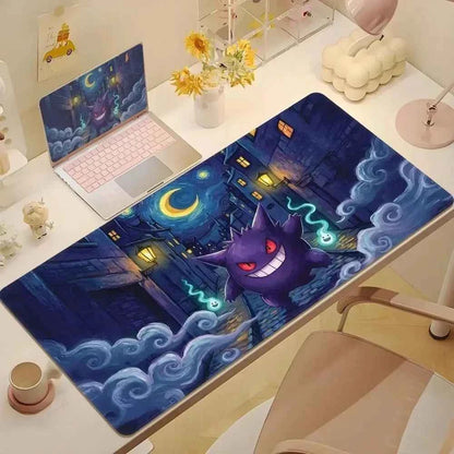 Cute Psyduck Gaming Leather Mouse Pad PC Pikachu Large Size Gamer Keyboard Pokemon Desktop Mouse Mat Starry Night Tablecloth