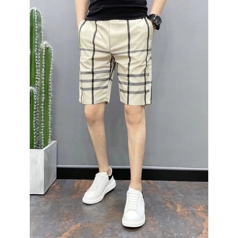 Wear Plaid Shorts Outside  Summer Men's Quarter Pants Thin Casual Men's Quarter Short Korean Trend Versatile Beach Pants