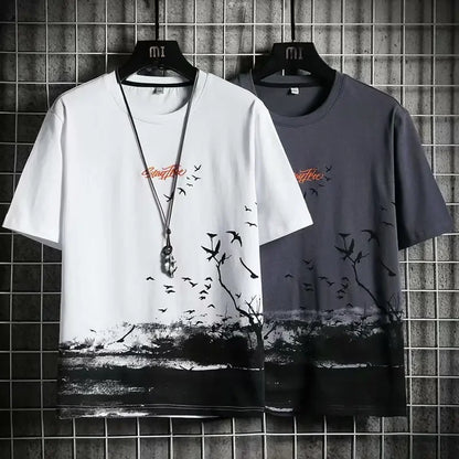 Loose Short Sleeve round Neck T-Shirt Thin Summer Casual Style for Men Breathable Streetwear Student Stall Short T-Shirt