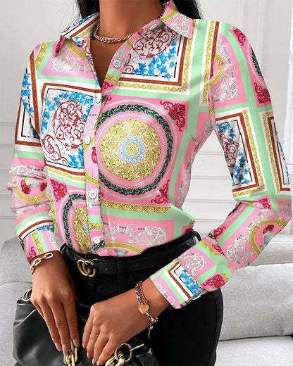 Elegant Women's Fashion Blouse 2025 Spring/Summer Digital Print Shirt Commuter Slim Fit Office Female Blusas Chemise Femme S-3XL