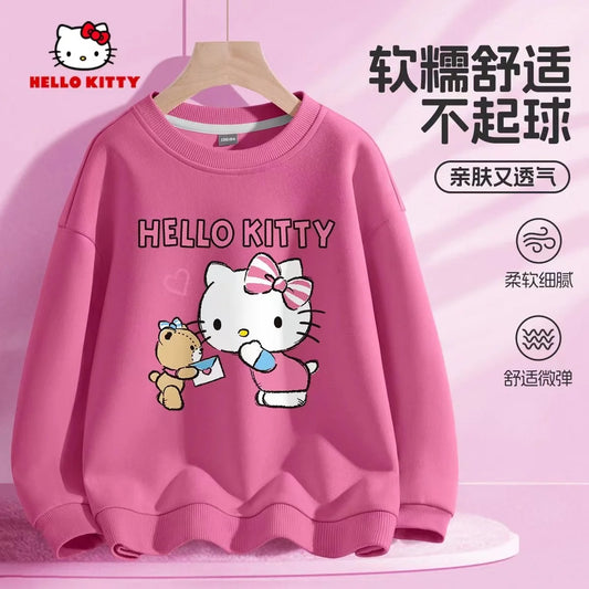 Hello Kitty Cartoon Printed Sweatshirts Pullover Fashion Kid Girls Long Sleeves T-shirts Children's Tops