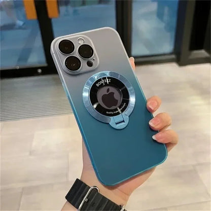 Luxury Gradient Bracket Magsafe Case for iPhone 12 13 14 15 16 Pro Max iPhone 16 Pro Magnetic Charging Kick Stand Holder Cover