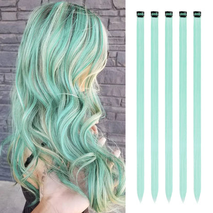 Synthetic 5PCS Colorful Hair Extensions Party Highlights Colorful Clip in Hair Extensions Straight Hairpieces for Women Girls