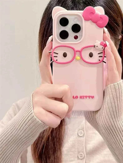 3D Glasses Cat Silicone Phone Case For iPhone 17 Pro Max 16 15 Plus 14 13 Mini 12 11 4 4S 5 5S 7 8 SE