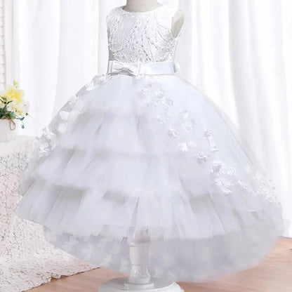 2025 New Year Christmas Party Embroidered Sticker Tailcoat Flower Girl Birthday Party 3-12 Year Sequin Holy Feast Tailcoat