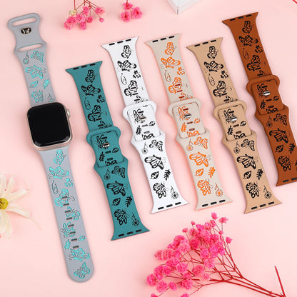 Engraved Silicone Strap For Apple Watch Band 41mm 45mm 40mm 44mm 49mm 38mm 42MM Correa Bracelet Series 9 8 7 6 5 4 3 SE Ultra 2