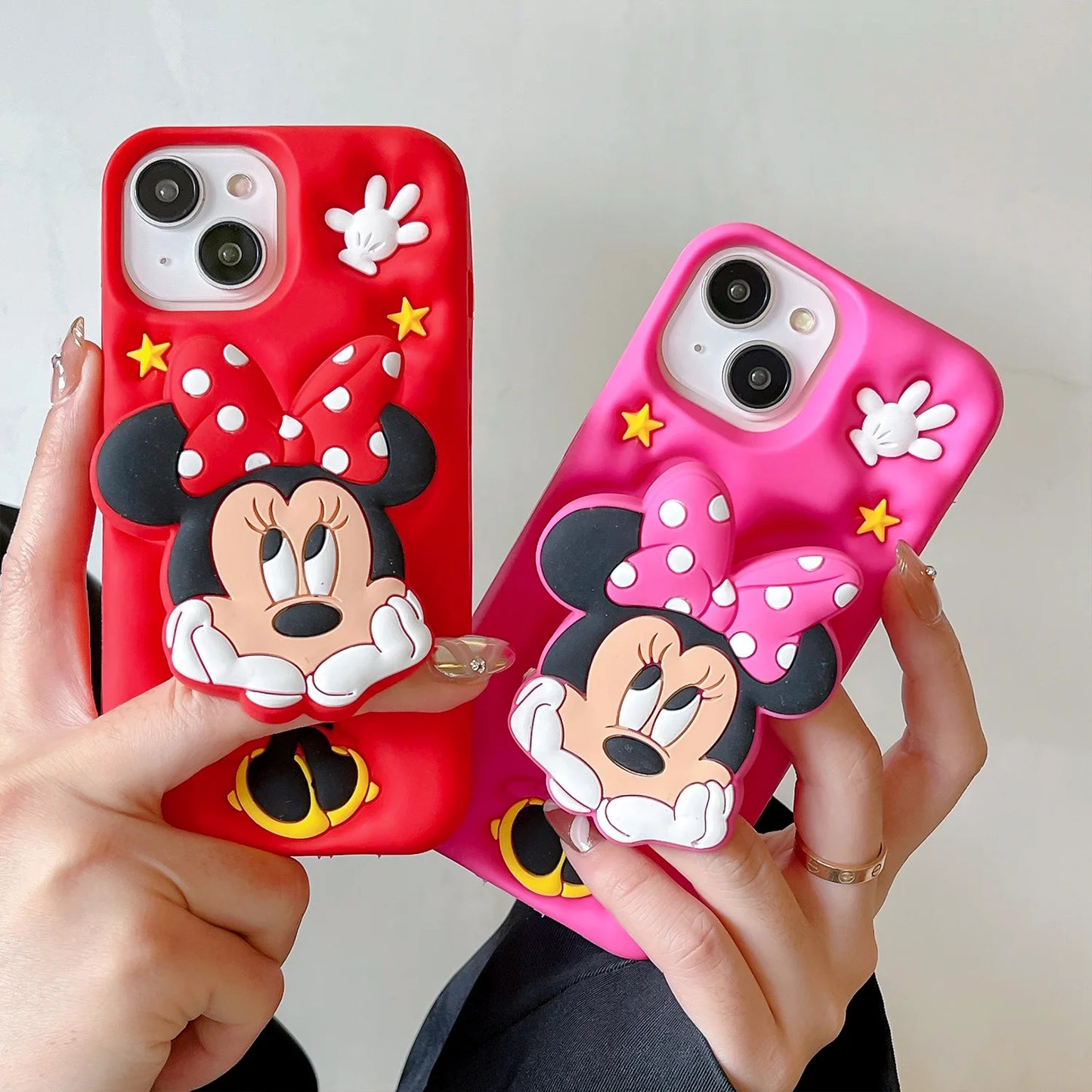 Minniee 3D Bowknot Hold Face Grip Tok Holder Soft Phone Case for iPhone 11 12 Pro 13 14 15 Pro Max 13Pro 15 Cartoon Silicon Cover