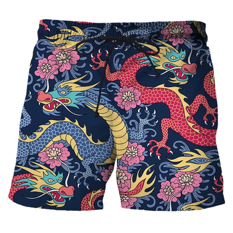 Bañadores con estampado 3d de dragón chino para hombre, pantalones cortos de playa hawaianos, pantalones cortos holgados de secado rápido para tabla de Surf, traje de baño, pantalones cortos de calle