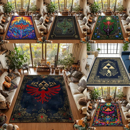 Castle Rug Graffiti-Triforce Gamer Room Decor Gaming Rug for HHyrule Lovers Mystical Eclectic Gamer Christmas Gift
