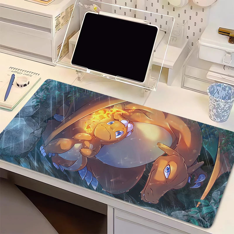 Mouse Pad Anime Flame Dragon PC Gamer Computer P-pokemonS Mousepad Varmilo C-charizard Keyboard Gaming Accessories Cute Desk Mat